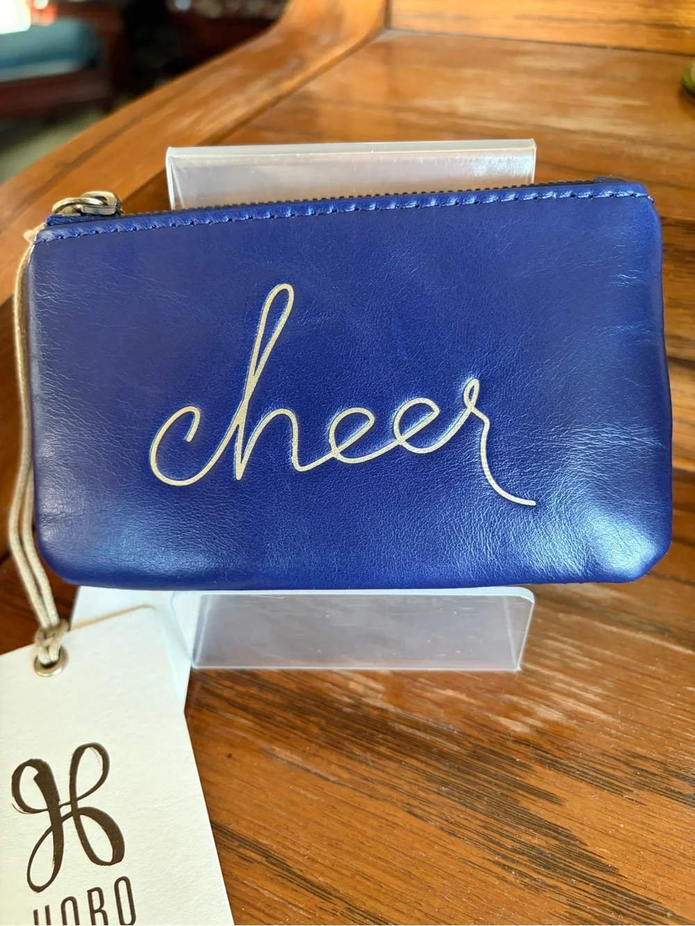 HOBO Blue 'Cheer' Leather Zip Sentiment Pouch